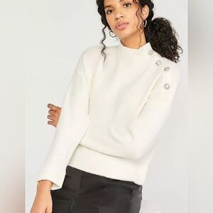 Ann Taylor Jeweled Button Mock-Neck Sweater - NWOT